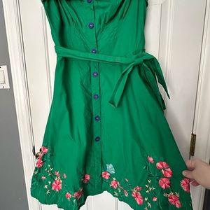 eShakti Green strapless dress with embroidery